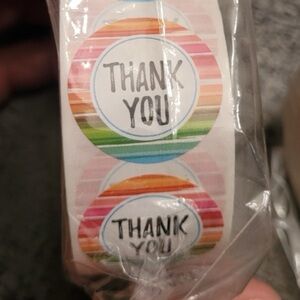 Thank You Sticker Labels 500 labels on roll 1 inch round, NWT colorful rainbow